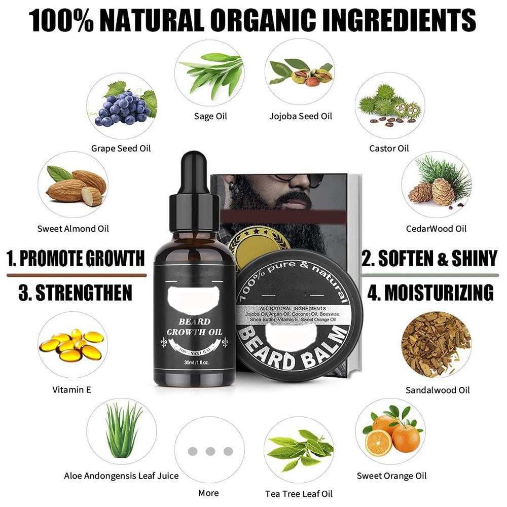 Beard Growth Kit (4pcs & 1 storage bag)