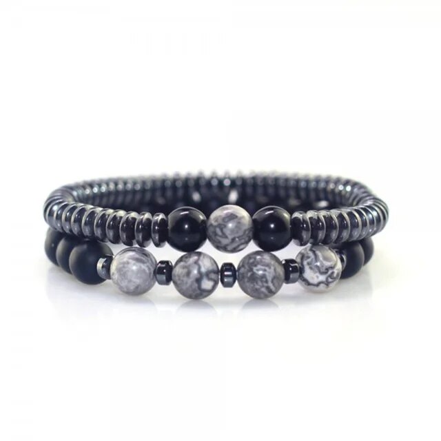Natural Lava Stones Matching Bracelets 2Pcs/Set (4 Choices)
