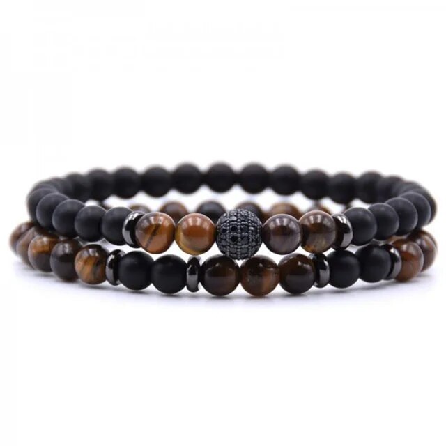 Natural Lava Stones Matching Bracelets 2Pcs/Set (4 Choices)