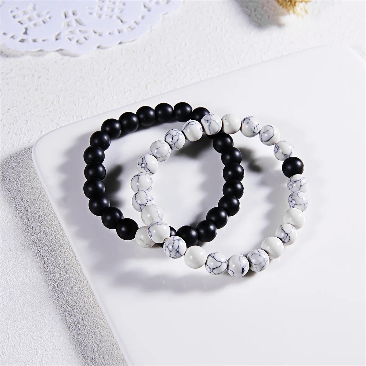 Natural Lava Stones Matching Bracelets 2Pcs/Set (4 Choices)