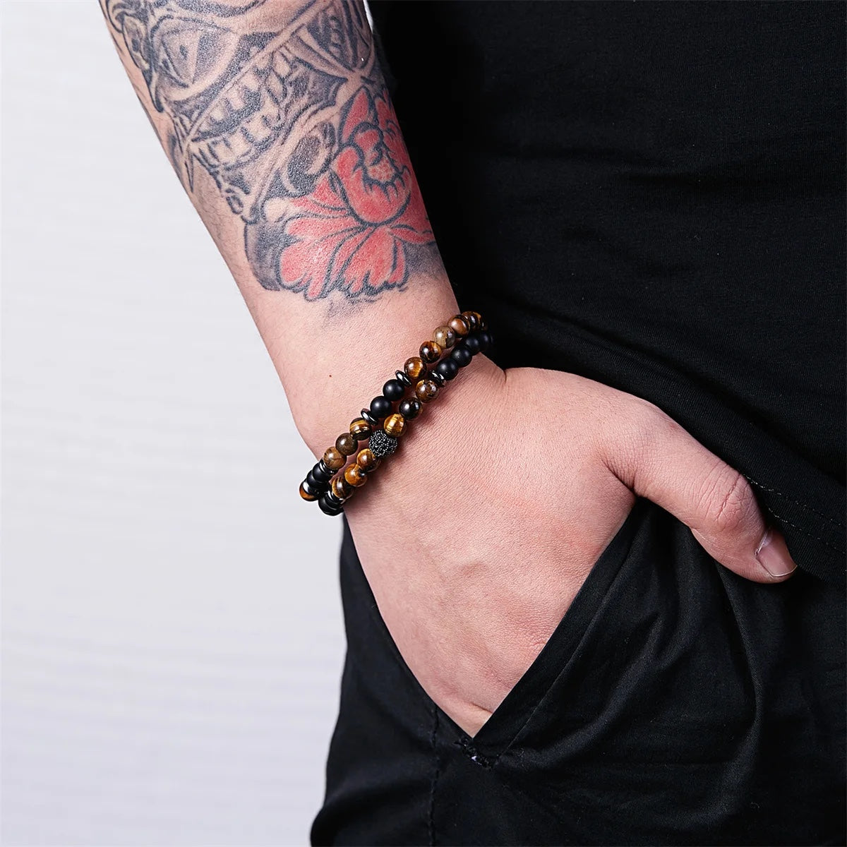 Natural Lava Stones Matching Bracelets 2Pcs/Set (4 Choices)