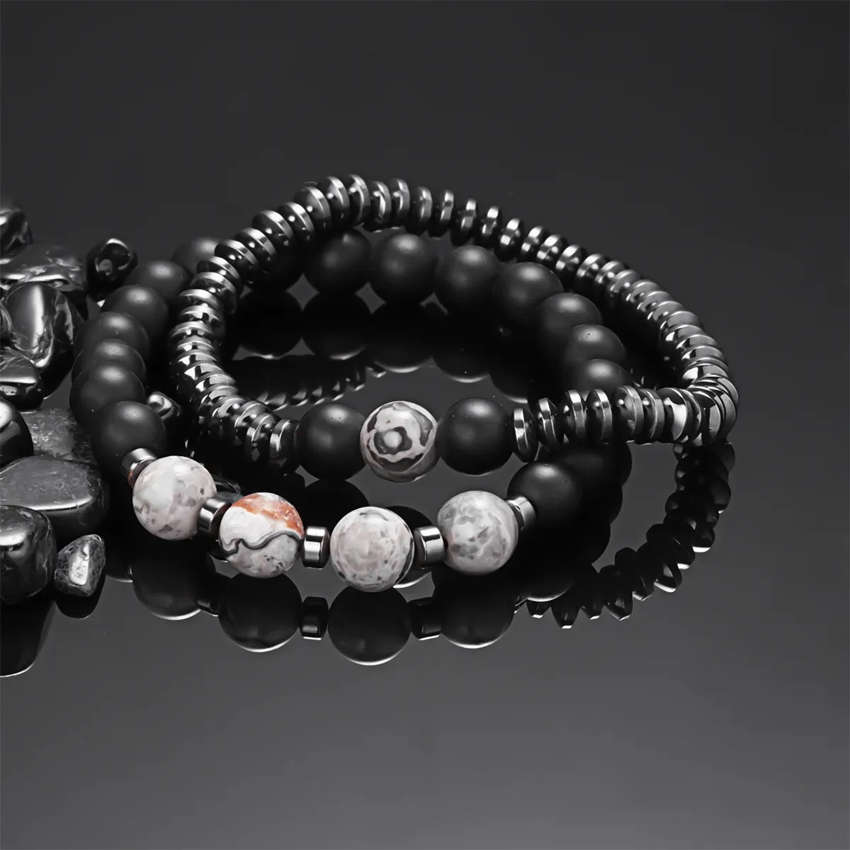 Natural Lava Stones Matching Bracelets 2Pcs/Set (4 Choices)