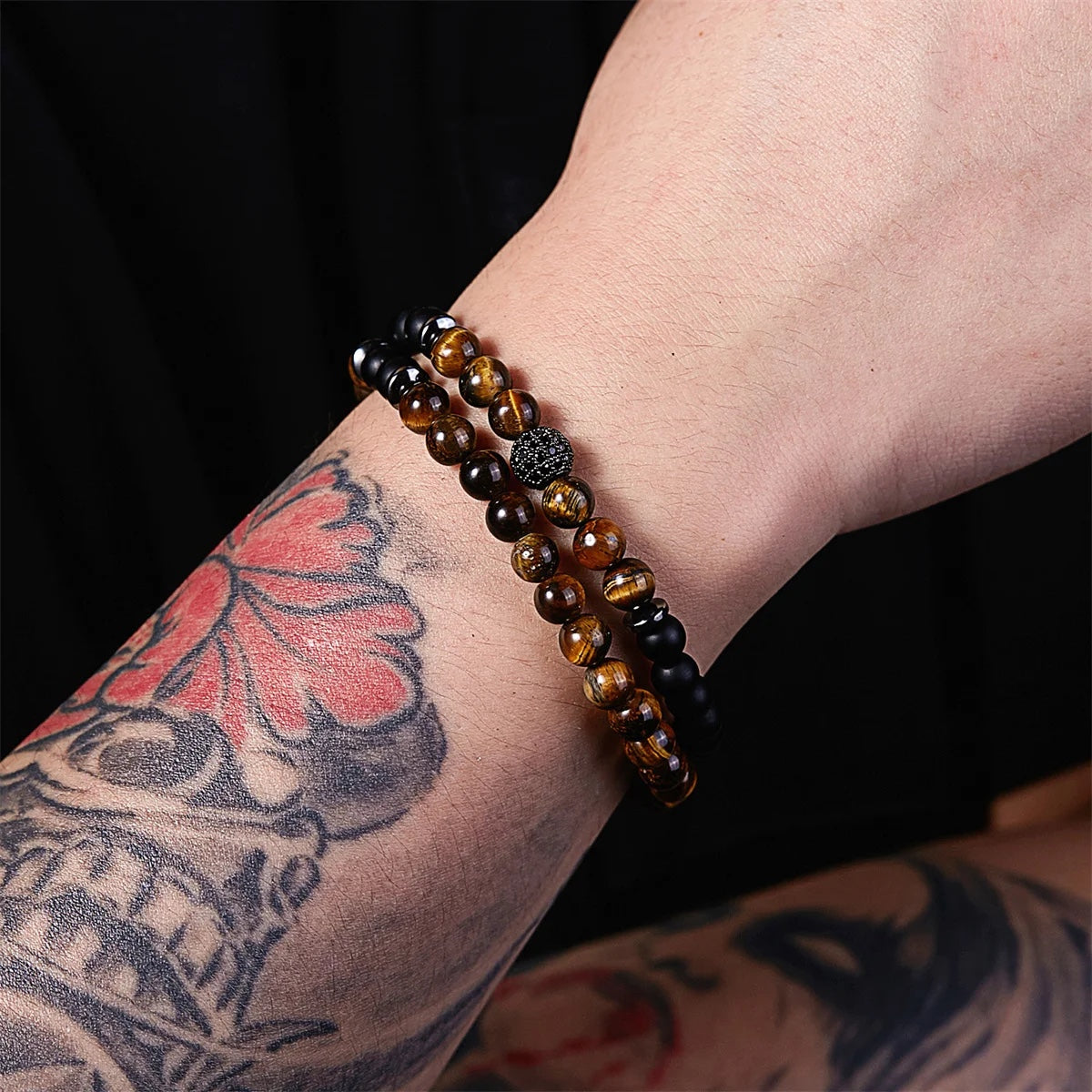 Natural Lava Stones Matching Bracelets 2Pcs/Set (4 Choices)