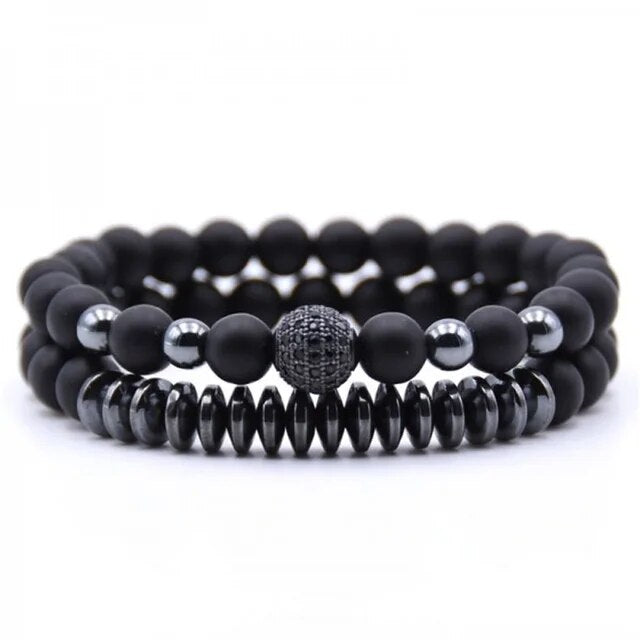 Natural Lava Stones Matching Bracelets 2Pcs/Set (4 Choices)
