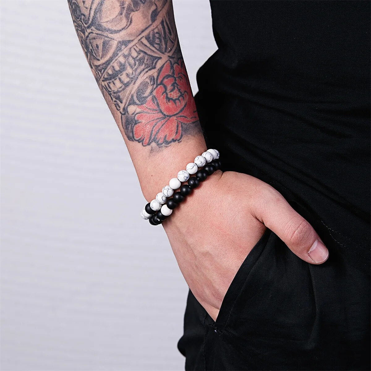 Natural Lava Stones Matching Bracelets 2Pcs/Set (4 Choices)